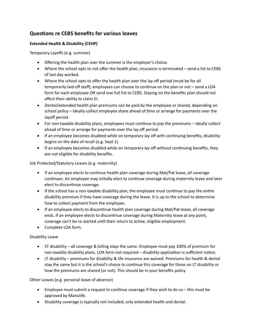 Questions Re CEBS Benefits For Various LOAs